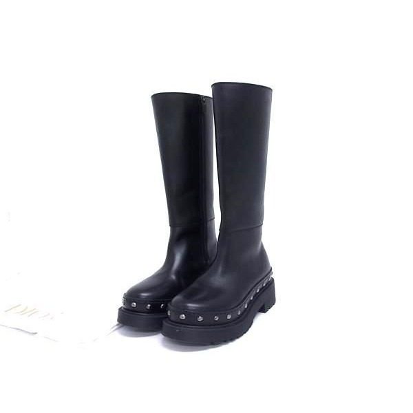 Dior Leather Studded Long Boots 35 Shoes Black