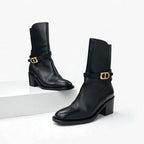 Christian Dior Empreinte Boots Short Shoes Leather Black Gold Belt Logo