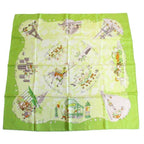 Hermes Carre 90 Scarf les Triples de Paris Mischievous Triplets Silk Green
