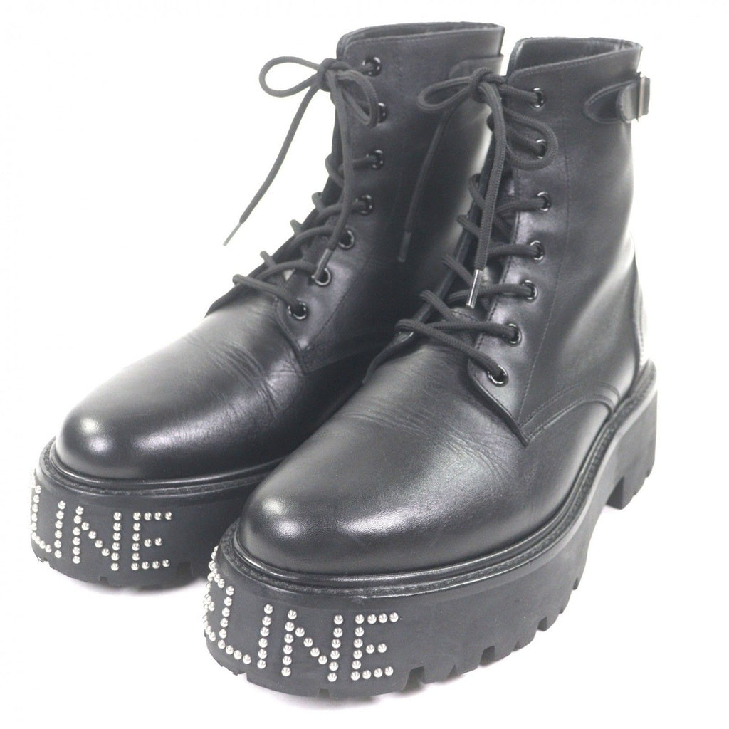 Celine Bulky Leather Hedi Slimane Era Logo Studs Lace Up Short Boots Black 42 — view 2