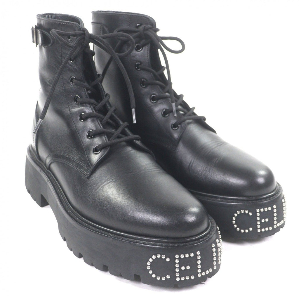 Celine Bulky Leather Hedi Slimane Era Logo Studs Lace Up Short Boots Black 42 — view 3