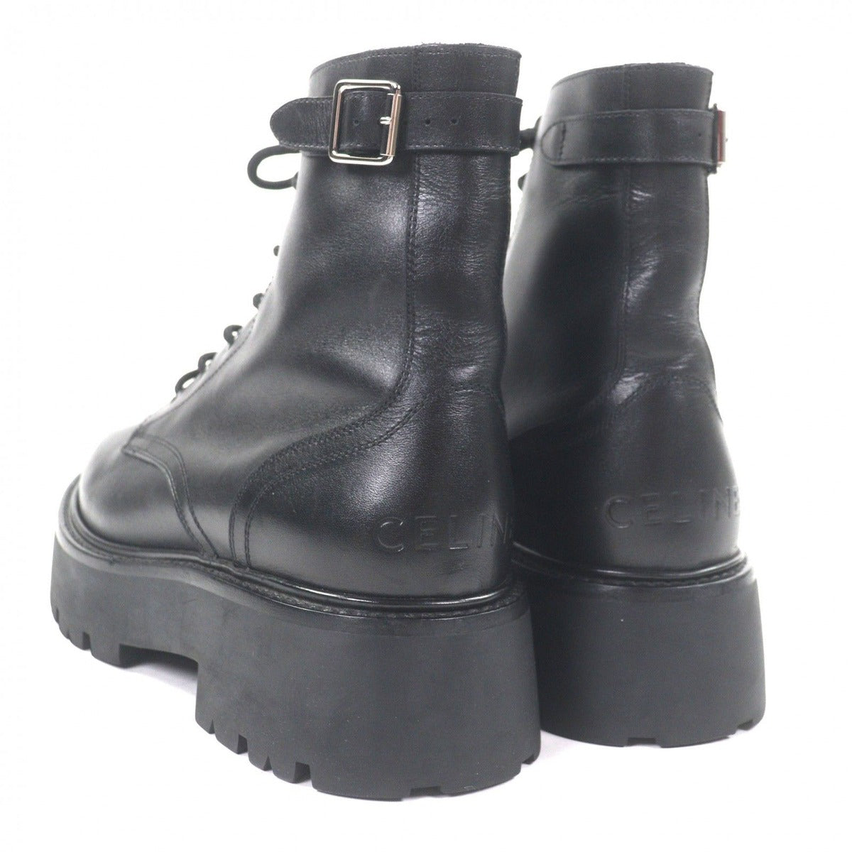 Celine Bulky Leather Hedi Slimane Era Logo Studs Lace Up Short Boots Black 42 — view 4