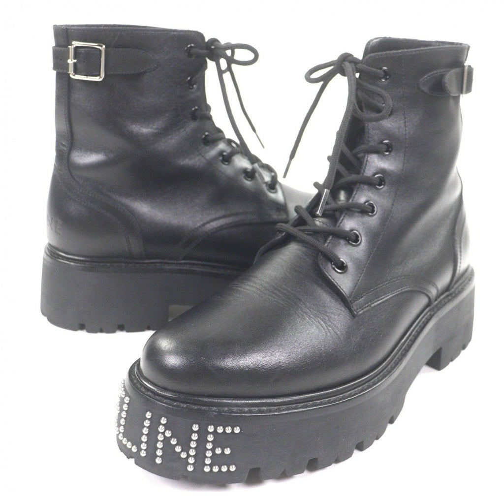 Celine Bulky Leather Hedi Slimane Era Logo Studs Lace Up Short Boots Black 42