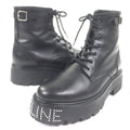 Celine Bulky Leather Hedi Slimane Era Logo Studs Lace Up Short Boots Black 42
