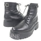 Celine Bulky Leather Hedi Slimane Era Logo Studs Lace Up Short Boots Black 42