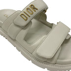 Christian Dioract Sandals Shoes Leather Ivory Gold Logo Velcro Strap — view 9