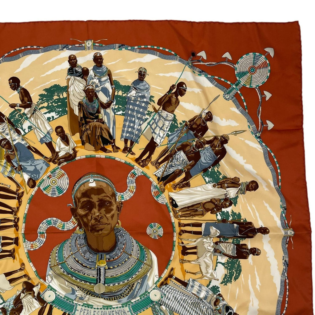 Hermes Carre 90 Silk Scarf Perles du Kenya Kenyan Pearl Brown — view 3