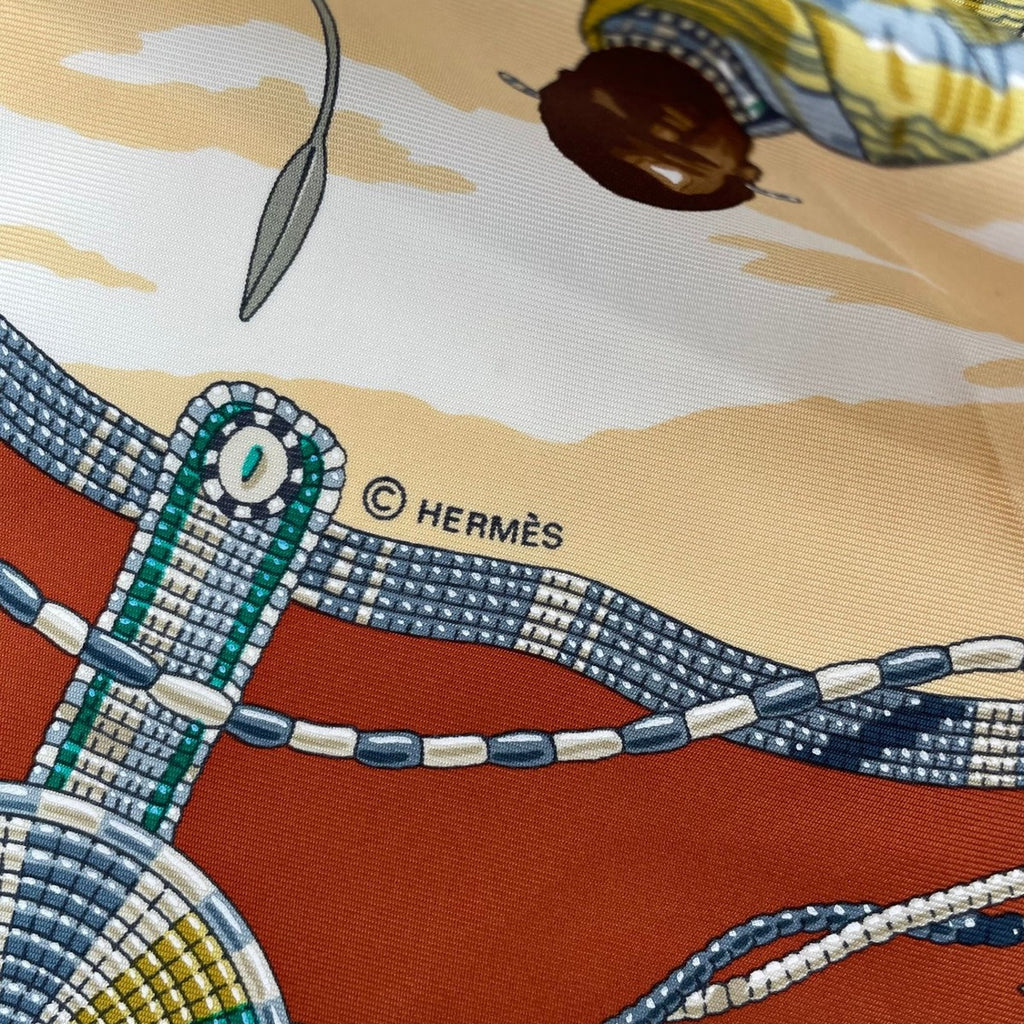 Hermes Carre 90 Silk Scarf Perles du Kenya Kenyan Pearl Brown — view 9