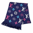 Louis Vuitton Echarpe Logo Mania Wool Silk Scarf with Fringe Navy Multi — view 3