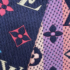 Louis Vuitton Echarpe Logo Mania Wool Silk Scarf with Fringe Navy Multi — view 4