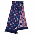 Louis Vuitton Echarpe Logo Mania Wool Silk Scarf with Fringe Navy Multi