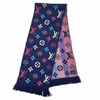Louis Vuitton Echarpe Logo Mania Wool Silk Scarf with Fringe Navy Multi