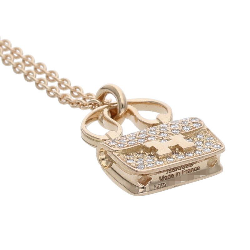 Hermes Amulet Constance 18K Pink Gold Diamond Necklace — view 4