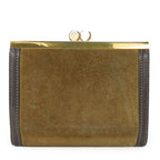 Loewe Trifold Wallet Suede Leather Khaki Brown Gold Hardware Anagram Clasp — view 2