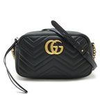 Gucci GG Marmont Shoulder Bag Pochette Chain Crossbody Quilted Leather Black