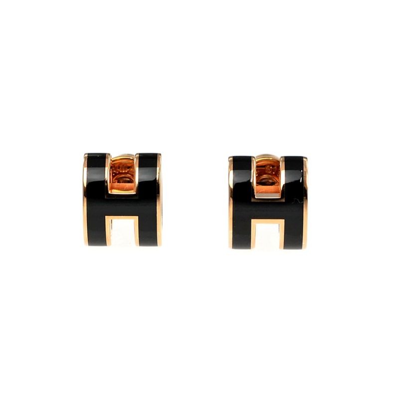 Hermes Earrings Pop Ash Pair Black Rosegold Hardware Jewelry