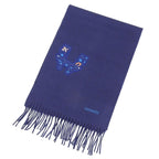 Hermes Imprime Odysee 100% Cashmere H Logo Design Fringed Scarf Navy