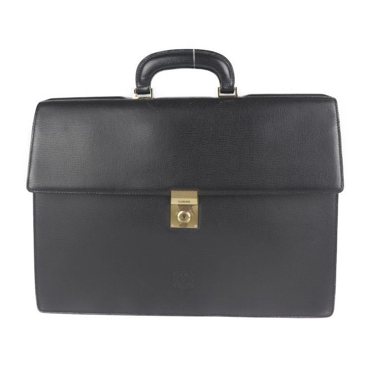 Loewe Briefcase Business Bag 13-50.70.002-1579 Leather Black Gold Hardware
