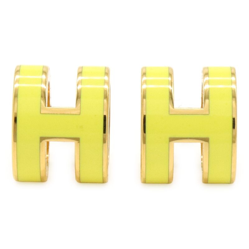 Hermes Pop Ash Earrings Hearrings GP Gold Plated Lacquer Yellow