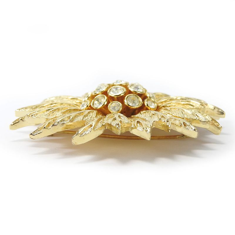 Christian Dior Brooch Metal Gold Rhinestone Plated Accessory — view 5
