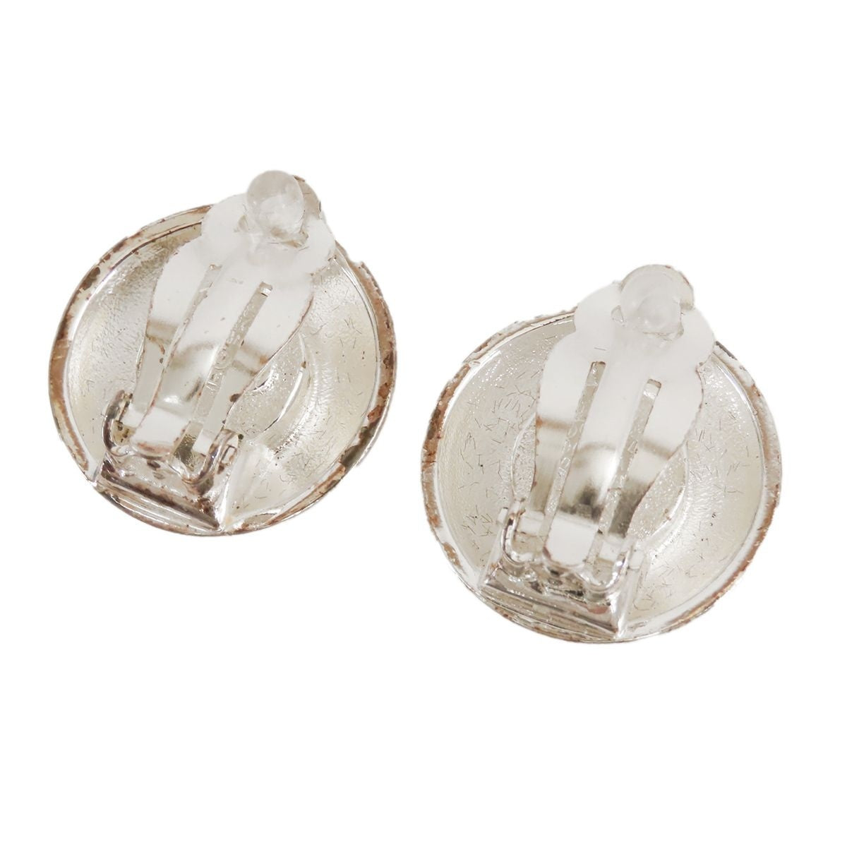 Chanel CC Logo Round Earrings Silver Gold Metal Vintage — view 2