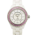 Chanel 42 Watch Date Diamond Pink Saffiano Bezel White Ceramic Automatic Winding