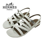 Hermes Sandals Shoes Leather White Silver Thong Flat Kelly Hardware Strap