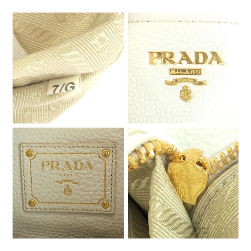 Prada Vittero Dino White Gold Hardware Leather Bn2534 Tote Handbag — view 4