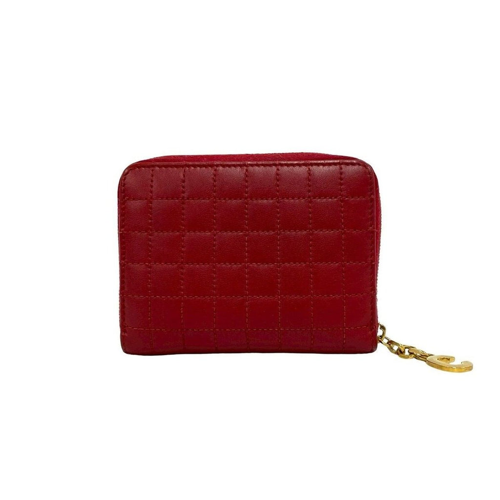 Celine Compact Zip Wallet C Motif Quilted Leather Bifold Coin Case Red — view 2