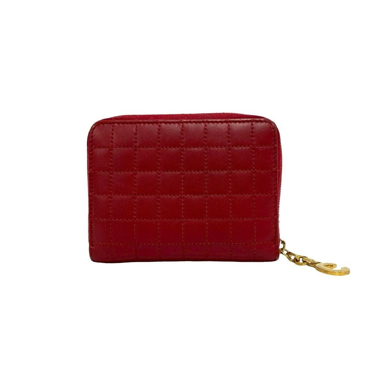 Celine Compact Zip Wallet C Motif Quilted Leather Bifold Coin Case Red — view 2