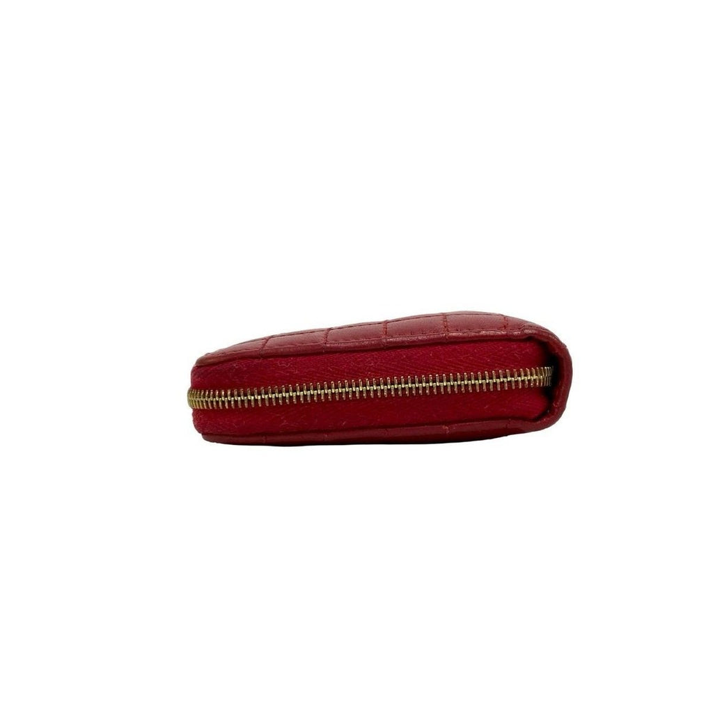 Celine Compact Zip Wallet C Motif Quilted Leather Bifold Coin Case Red — view 4