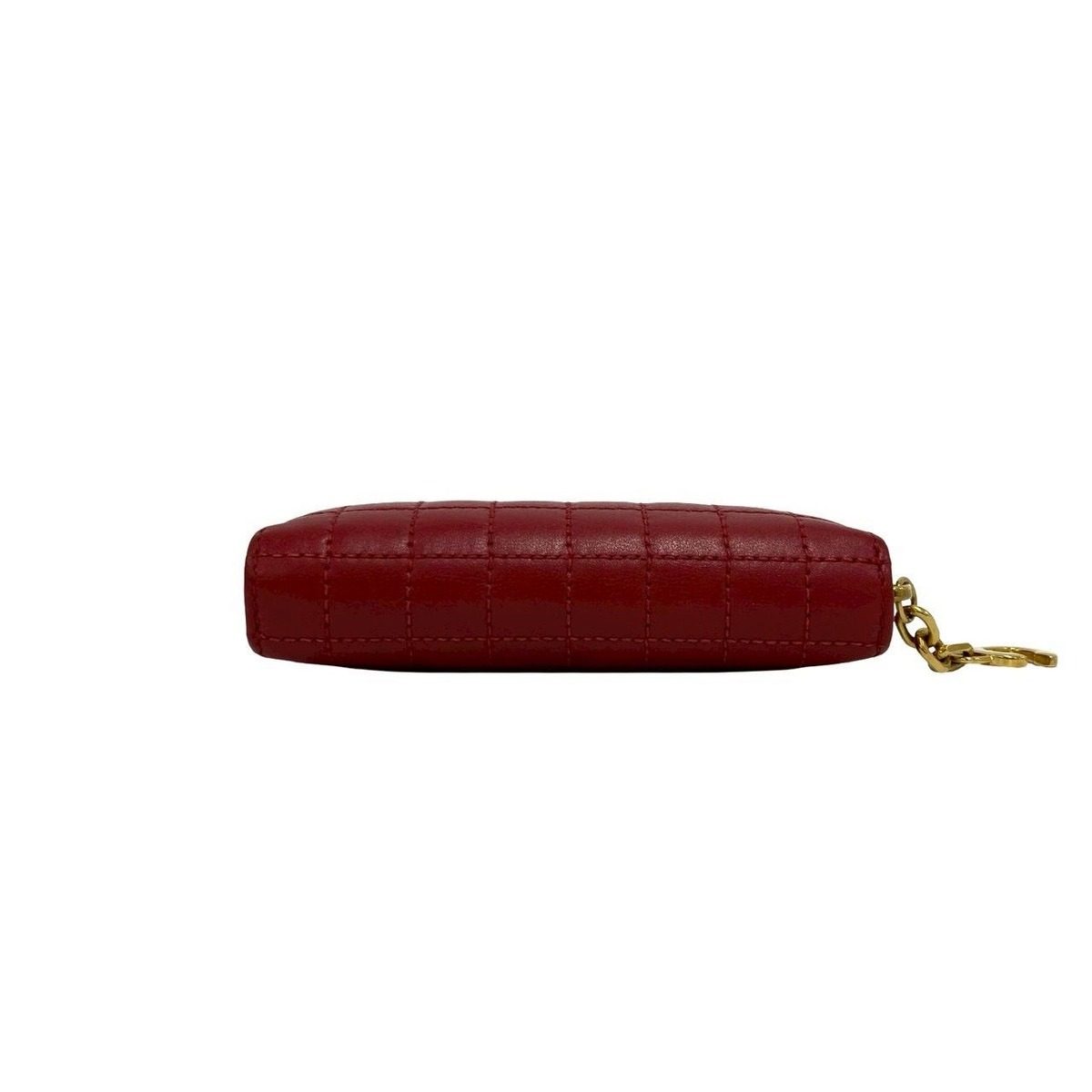 Celine Compact Zip Wallet C Motif Quilted Leather Bifold Coin Case Red — view 6