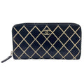 Chanel Wild Stitch Zip Around Lambskin Black Wallet Silver