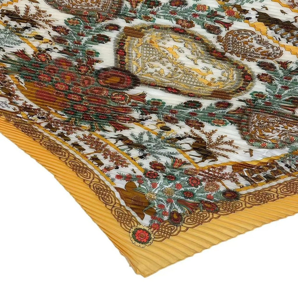 Hermes Scarf Pleated Silk Decoupages Paper Cutting Yellow — view 5