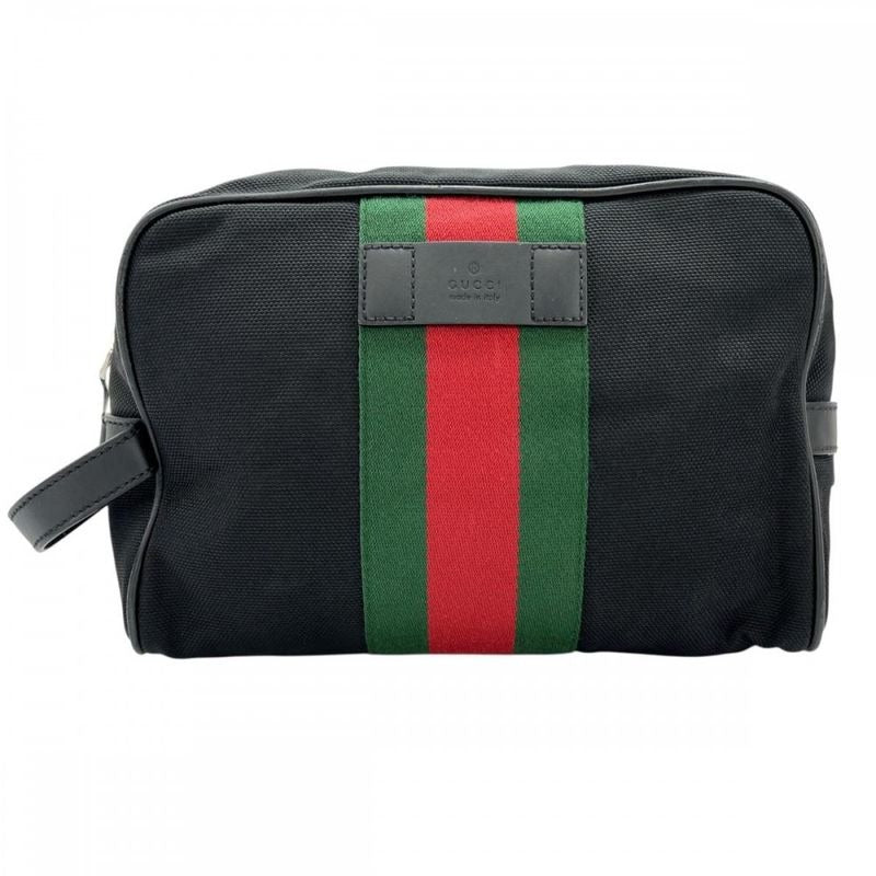 Gucci Clutch Bag Pouch Sherry Line Nylon Black Silver