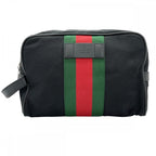 Gucci Clutch Bag Pouch Sherry Line Nylon Black Silver