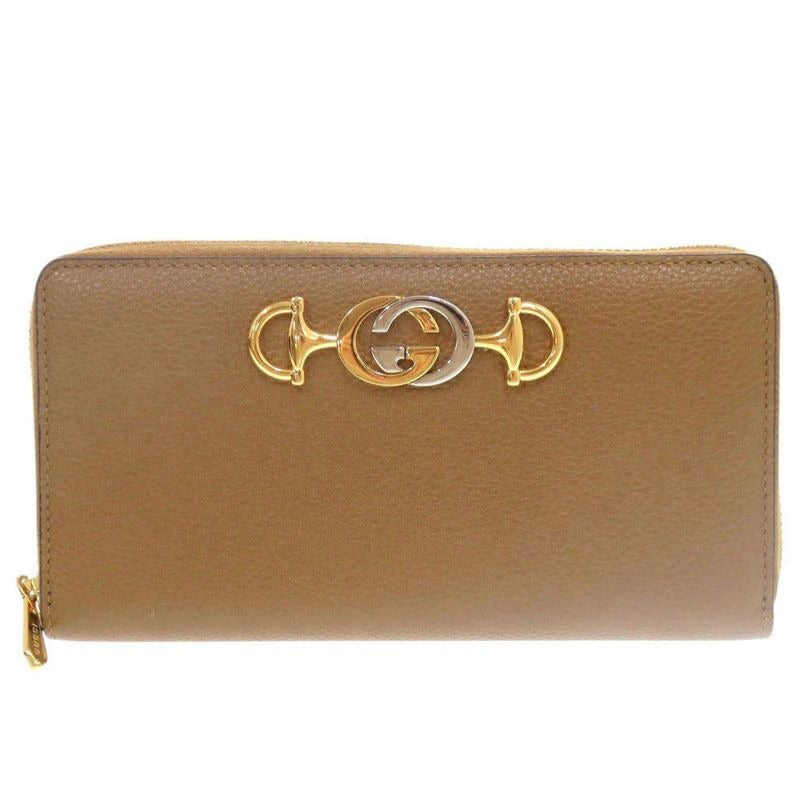Gucci Zumi Leather Brown Round Zipper-long Wallet 0061