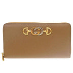Gucci Zumi Leather Brown Round Zipper-long Wallet 0061