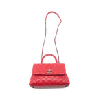 Chanel Quilted Coco Handle 2-Way Handbag Caviar Leather Red With Silver Hardware — view 6