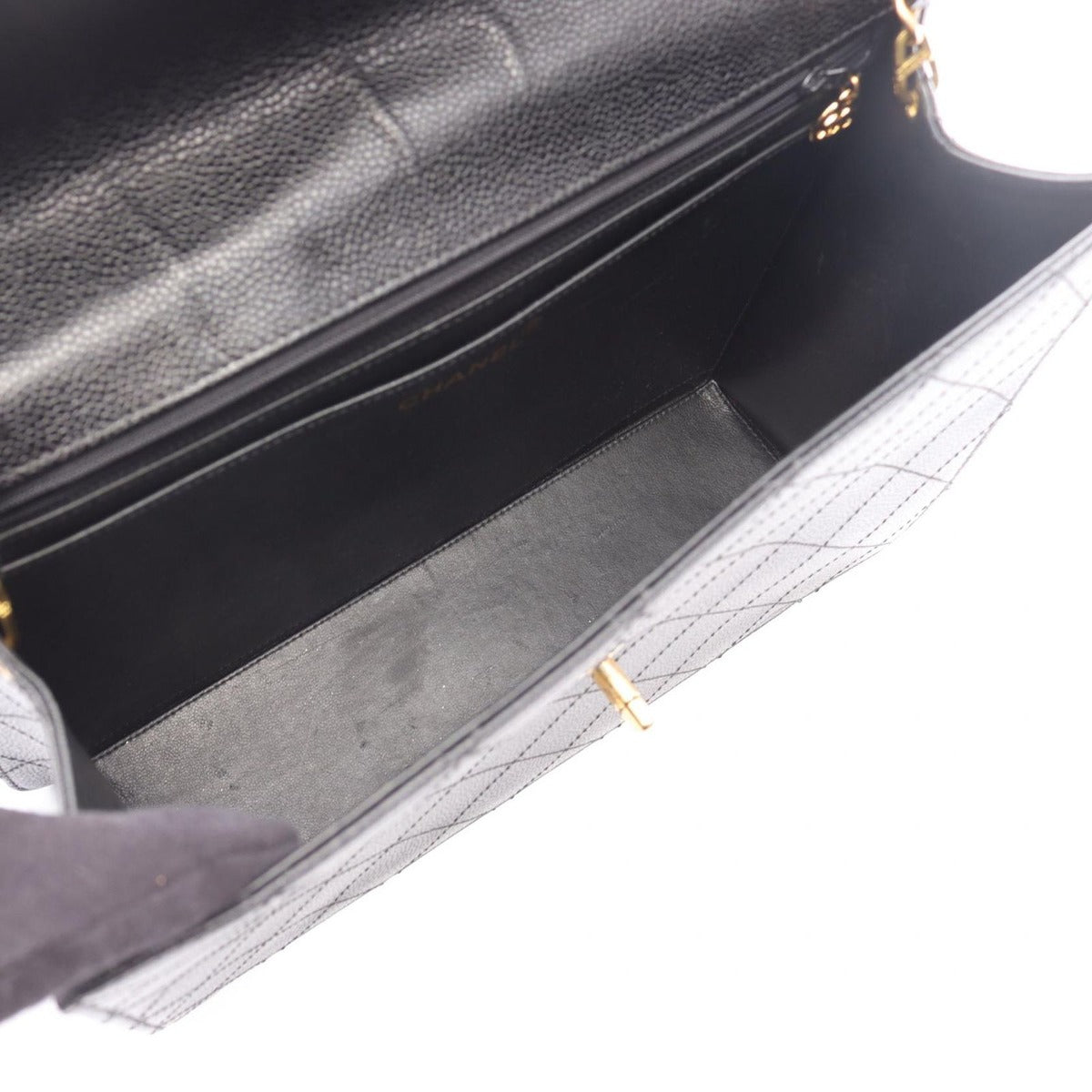 Chanel Shoulder Bag Quilted Black Caviar Leather Chain — view 3