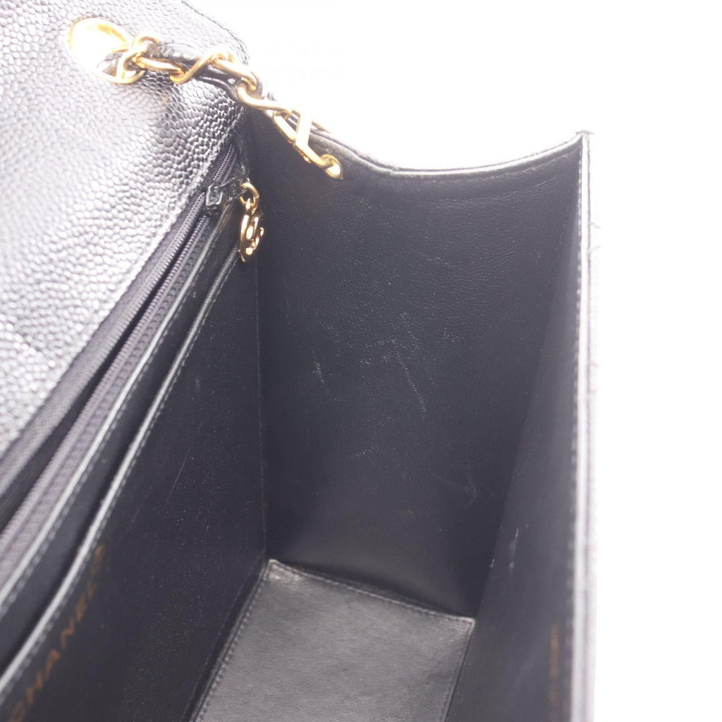 Chanel Shoulder Bag Quilted Black Caviar Leather Chain — view 7