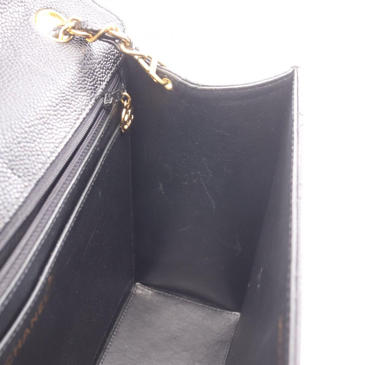Chanel Shoulder Bag Quilted Black Caviar Leather Chain — view 7