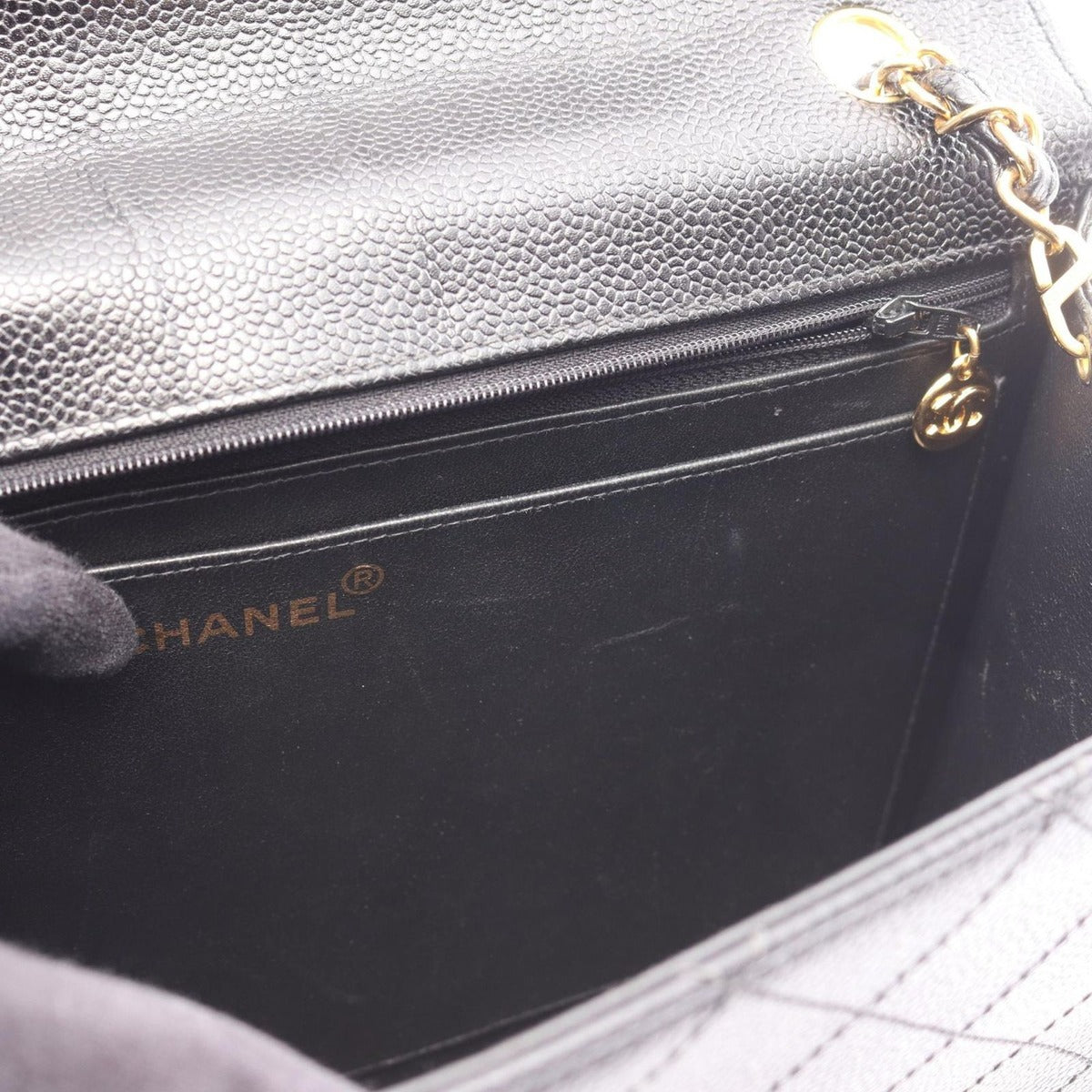 Chanel Shoulder Bag Quilted Black Caviar Leather Chain — view 8