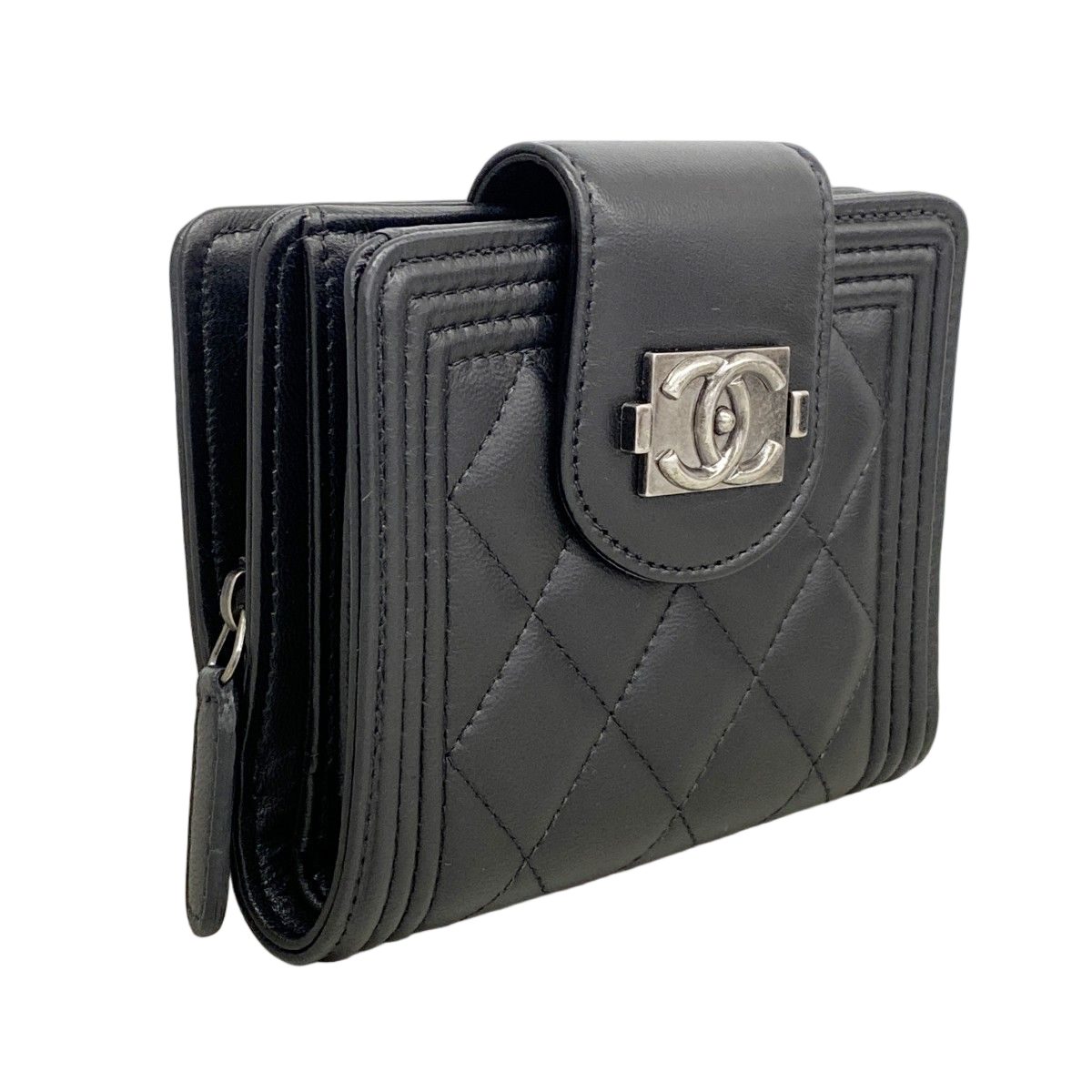 Chanel Wallet Boy Lambskin Black Silver — view 2
