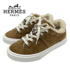 Hermes Day Sneakers Shoes Kelly Hardware Suede Shearling Brown