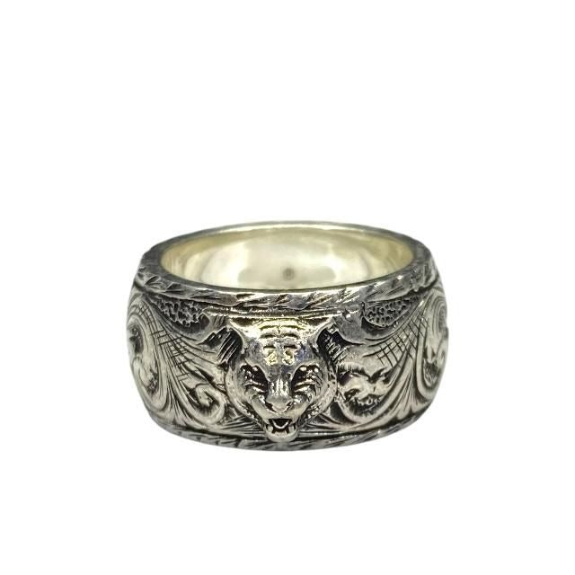 Gucci Cat Head Ring Jewelry Animal SV 925 Silver 8