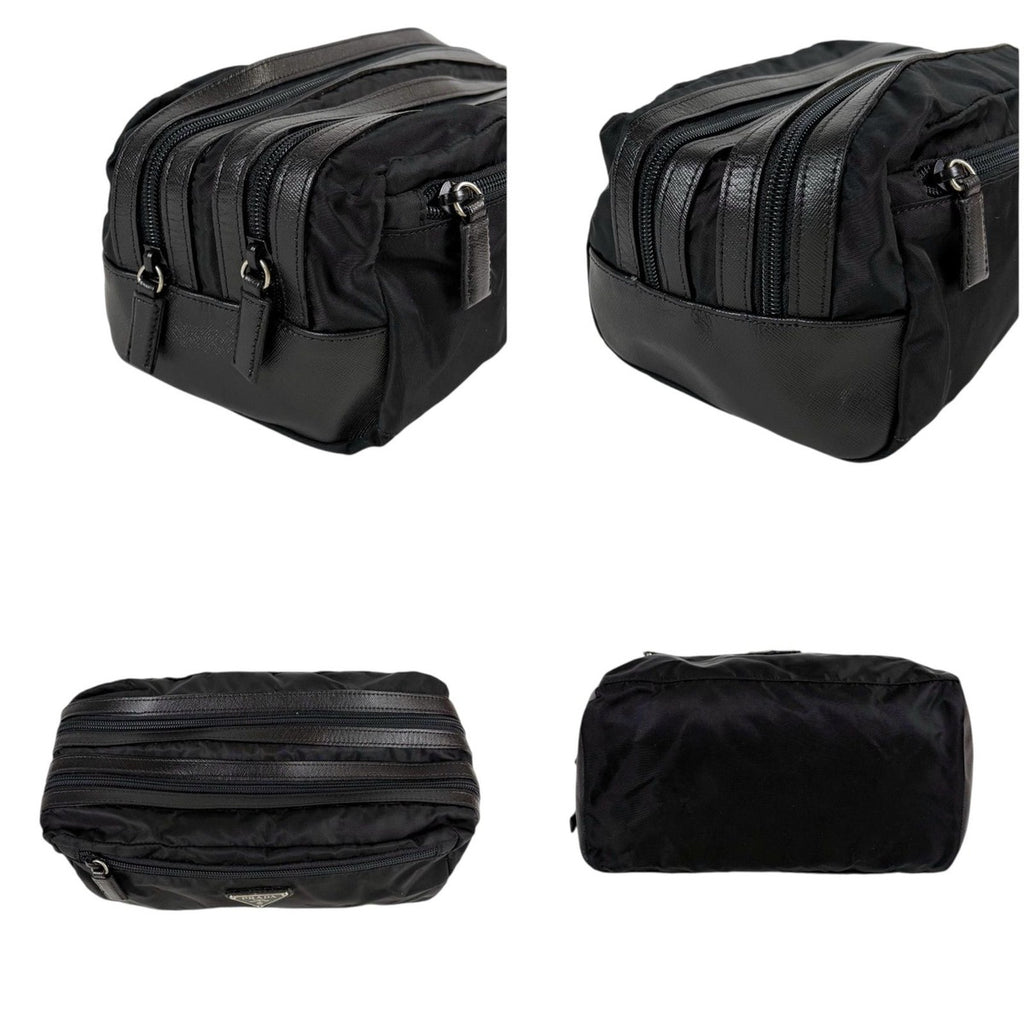 Prada Triangle Logo Clutch Multi Pouch Black Tessuto — view 4