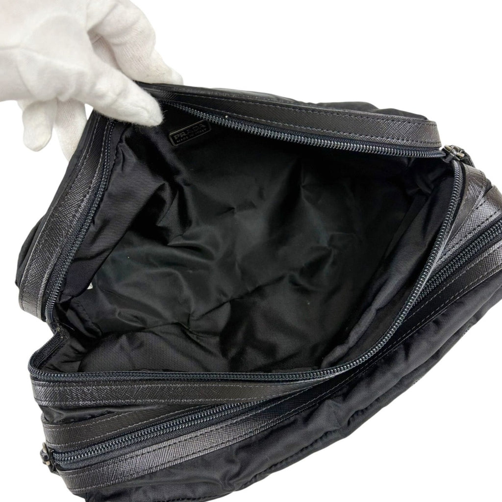 Prada Triangle Logo Clutch Multi Pouch Black Tessuto — view 8