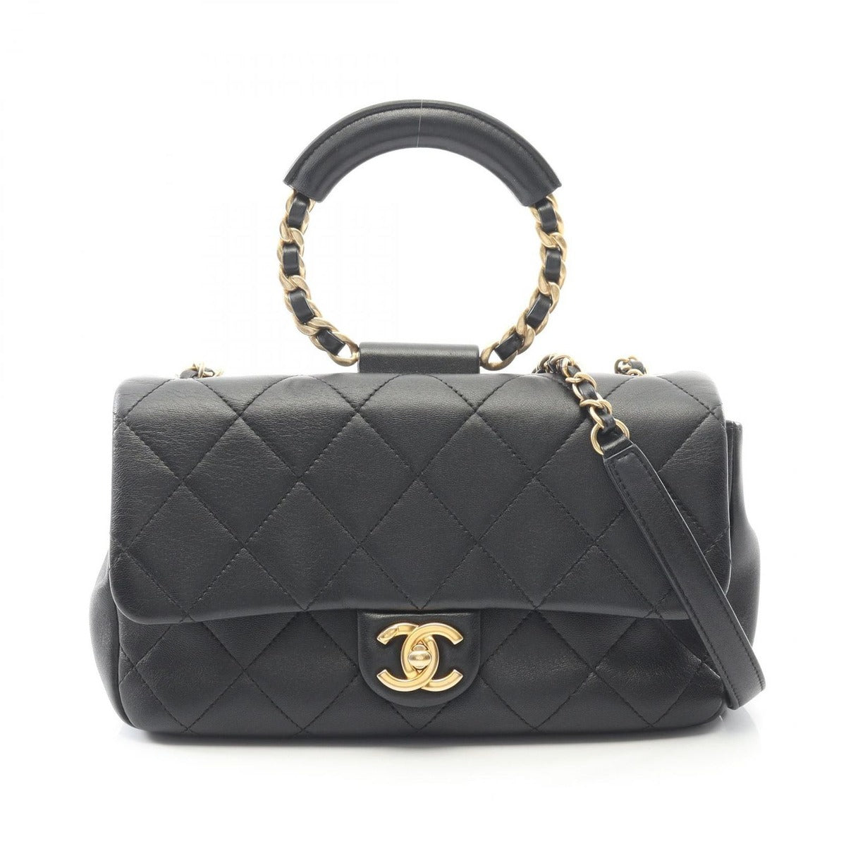 Chanel Shoulder Bag Quilted Black Lambskin Loop