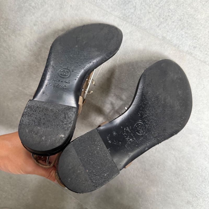 Chanel Thong Sandals Quilted Coco Mark Flat Shoes Black Beige Silver — view 8